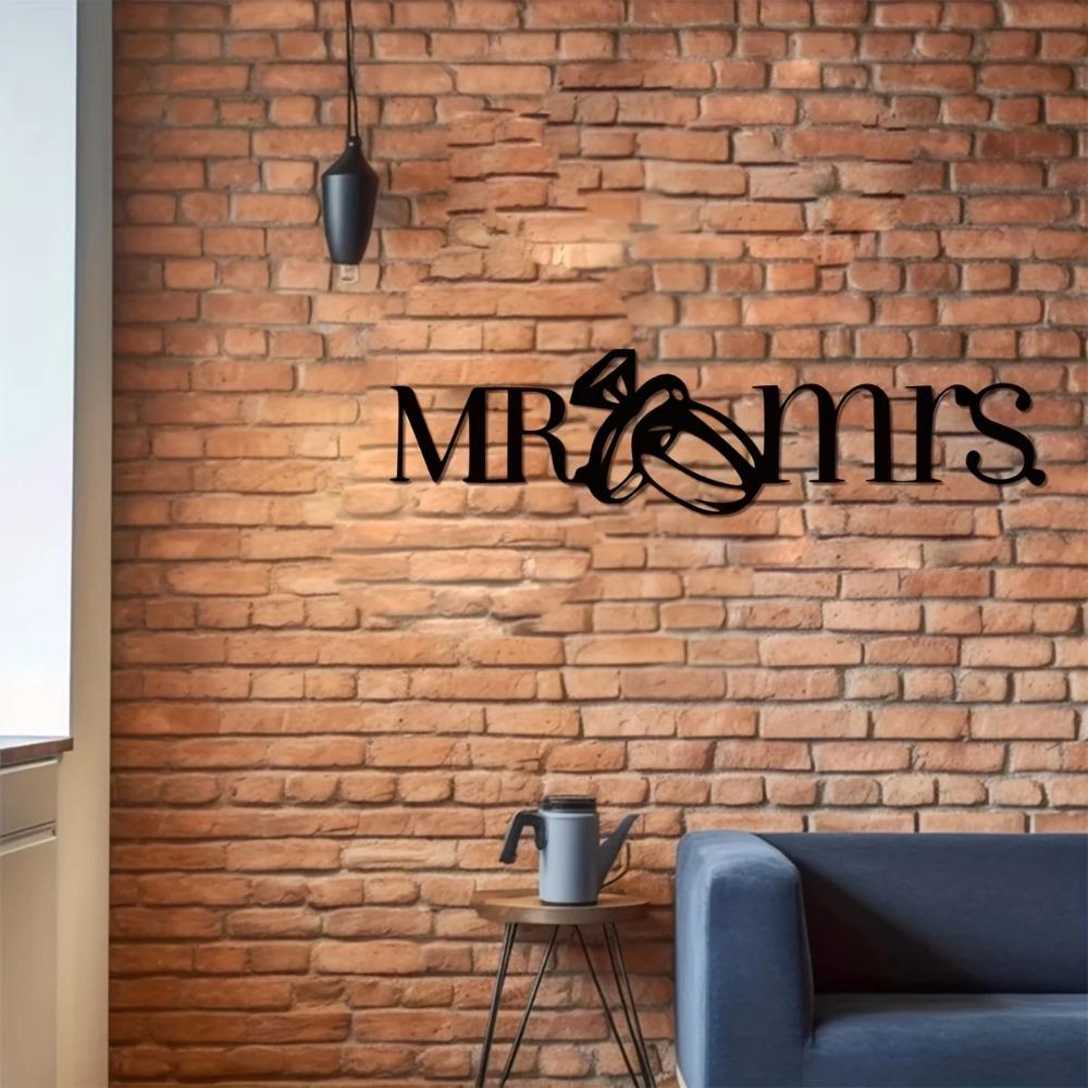 1 Stück Mr and Mrs Schild mit Eheringen - Elegante Metalldekoration für das Hauptschlafzimmer, Perfektes Hochzeitsgeschenk, Jubiläumsschild für Paare