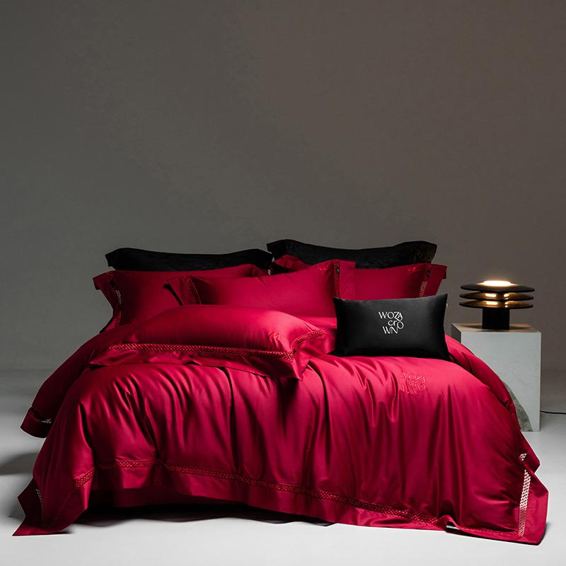 Four-piece Set of Pure Cotton Bedding, Simple Embroidered Quilt Cover, Bed Sheet Pillowcase Set