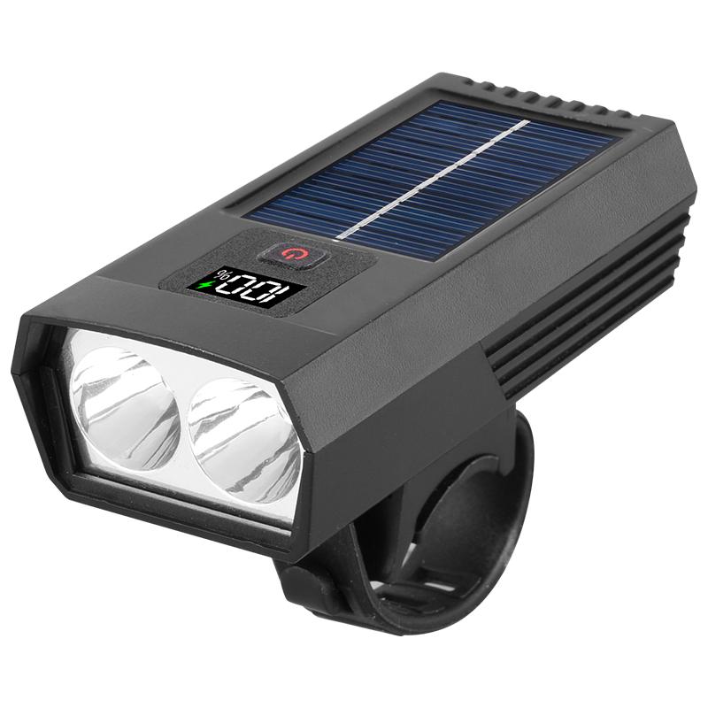 

Multi-function Mountain Road Bike Light Digital Display Waterproof Solar Charging Riding Light Bicycle Head Light чёрный