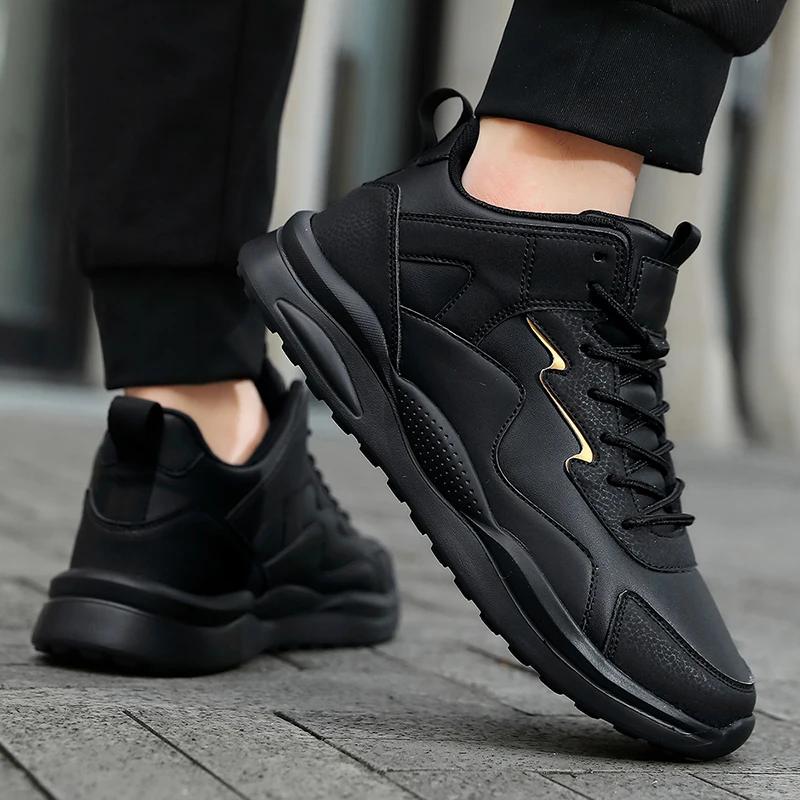 Fashion New Men's Casual Sneakers Black Leather Water Proof Plus Velvet Keep Warm Cotton Shoes Non-slip Lightweight Men's Sports Shoes