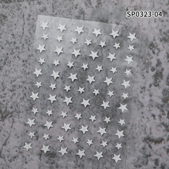 3D Nail Stickers Silver Glitter Nail Decoration Star Heart Transfer Nail Decals^