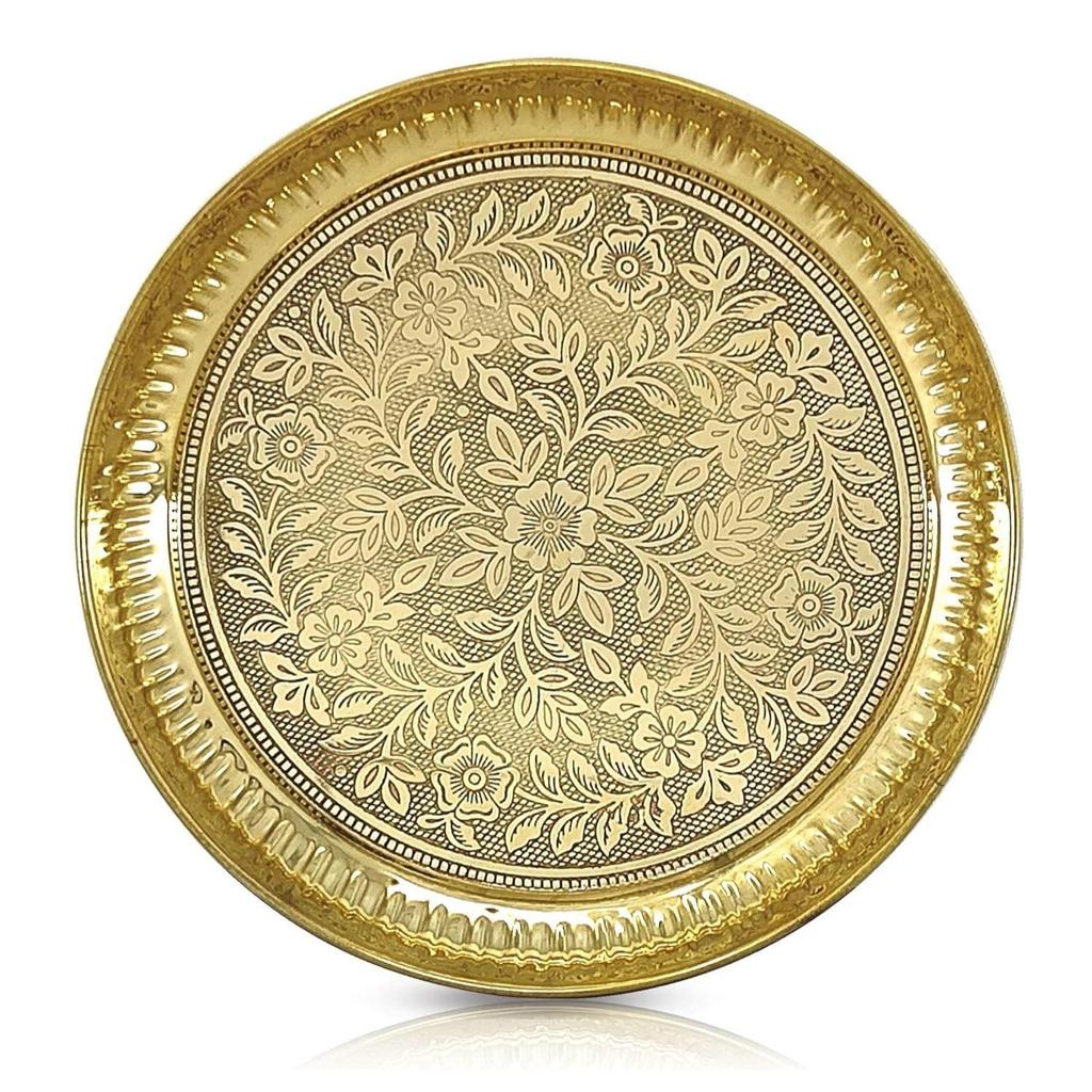 Brass Pooja Plate Puja Thali 12 Inch Arti Thali Set Traditional Designed Handcrafted Thal for Puja Ghar Home Office Mandir Diwali Weeding Return Gift