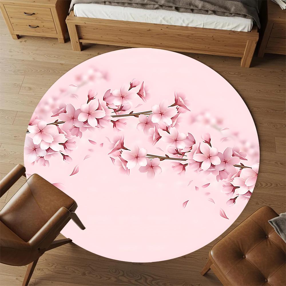 1pc Cherry Blossoms Spring Round Chair mat Area Rug - Non-Slip, Floor Mat for Office, Bedroom, and Indoor Decor c1125196