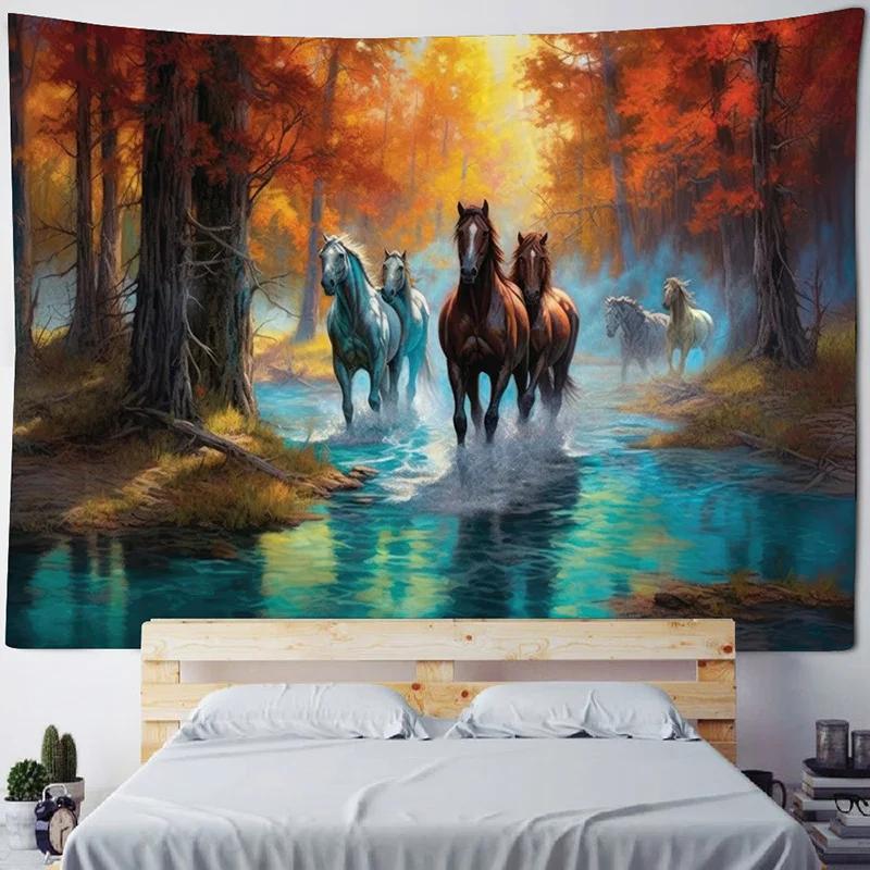 VIKAMA Mandala Tapestry 3D Horse Visual Illusion Large Geometric Wall Hanging Bohemian Hippie Home Art Decor for Bedroom