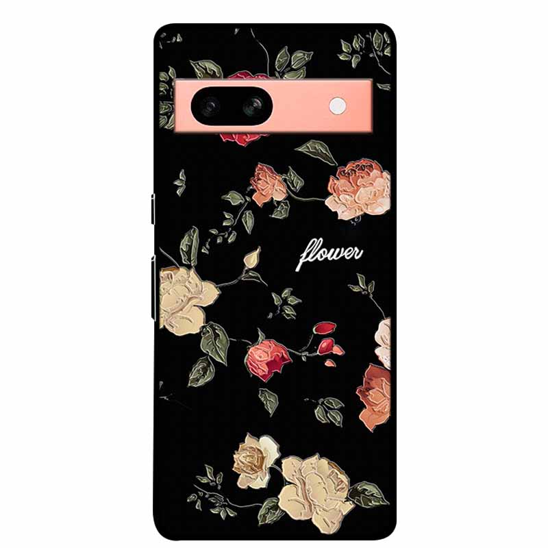 3D Flowers Case For Google Pixel 7a 5G Case Emboss Relief Floral Black Silicone Soft Back Covers For Google Pixel 7a Case Fundas