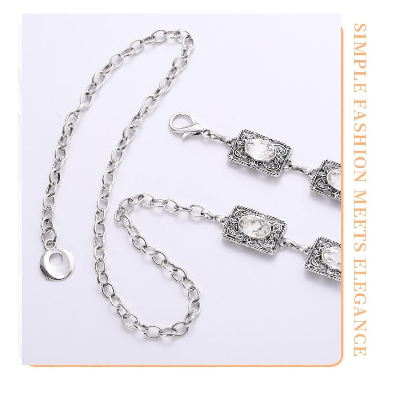 Mei Mary New Rhinestone-embellished Women's Metal Waist Chain - Versatile Dress Hook Adjustable Decorative Chain
