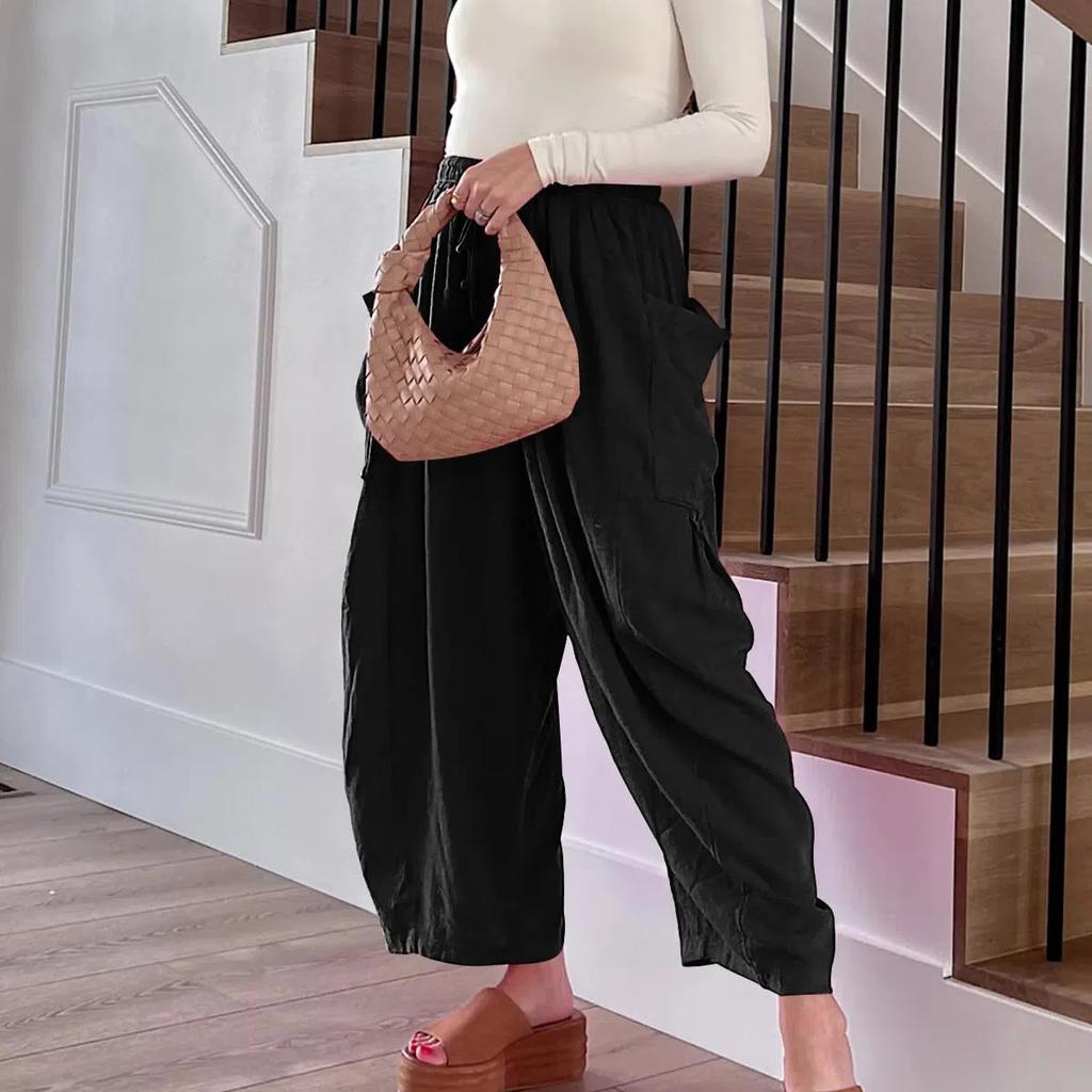 2026 Casual Lightweight Wide Leg Linen Pants Beach Palazzo Harem Trousers Women‘s Linen Wide Leg Pants Casual Loose Beach Palazzo Harem Pants