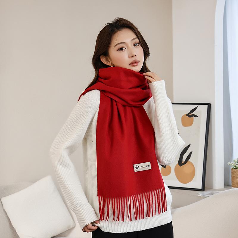 Winter wool simple and versatile scarf solid color women's autumn and winter warm fashion temperament wool shawl