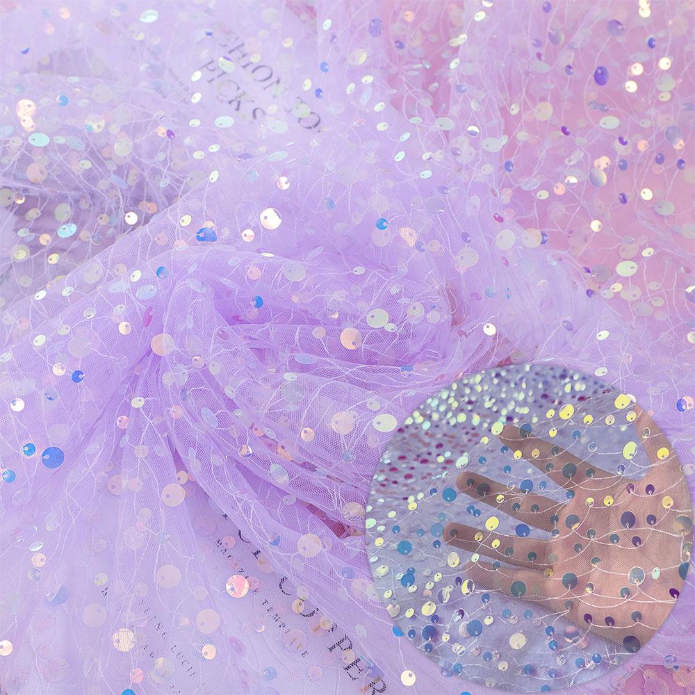 59x17.7in Glitter Multicolor Sequin Mesh Fabric Fashion Embroidery Holographic Material For DIY Wedding Party Dresses Decoration