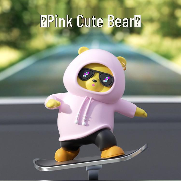 Bear Skateboard Car Ornament: Dashboard Center Console Cartoon for New Cars