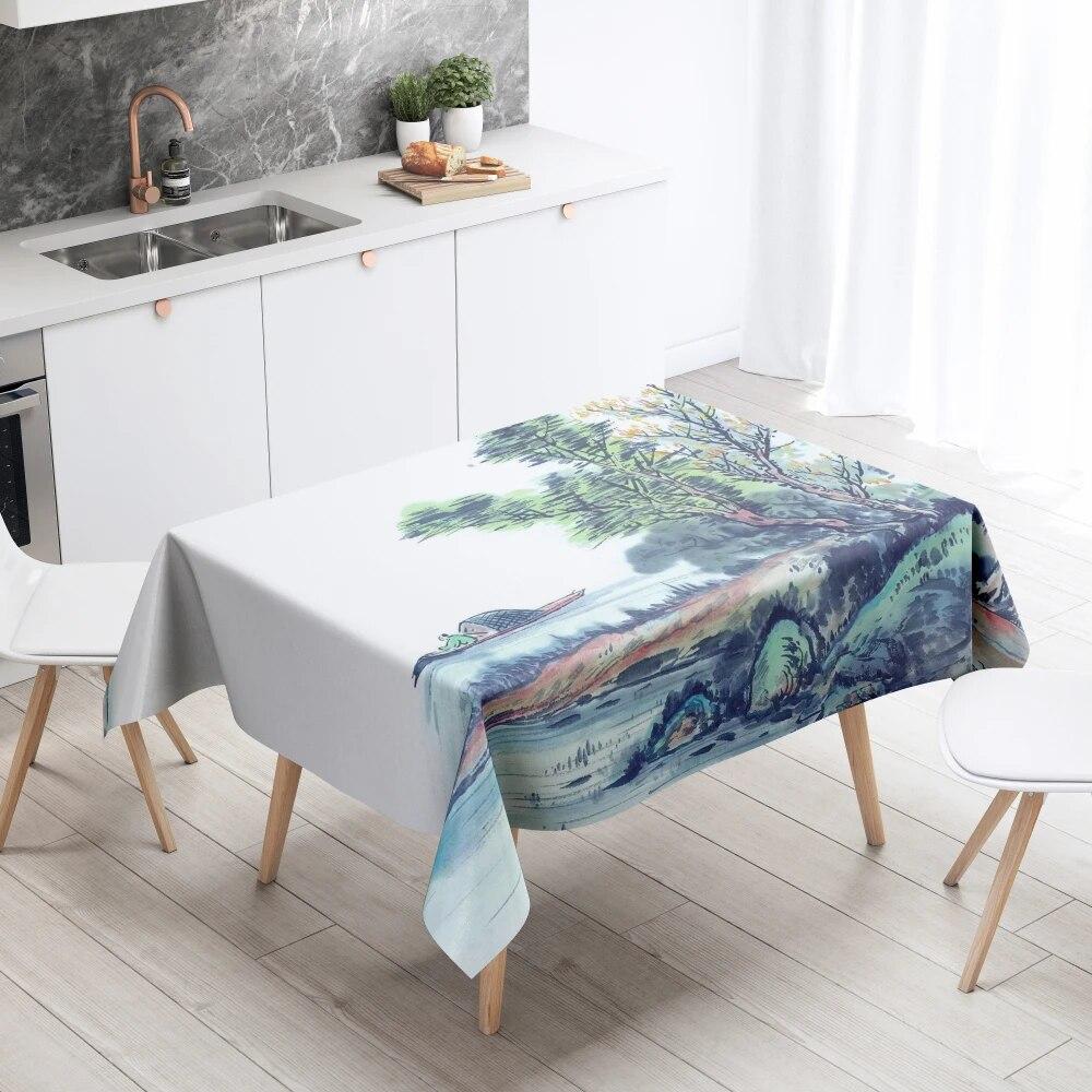 Forest Scenery Tablecloth Home Decor Stain Resistant Waterproof Table Decoration Rectangular Kitchen Fireplace Countertop