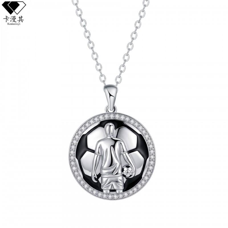 Football Pendant Necklace Women Lightweight Copper Chain Sporty Chic Style Hypoallergenic Plated 4150cm Adjustable Silver - Football Pendant Necklace