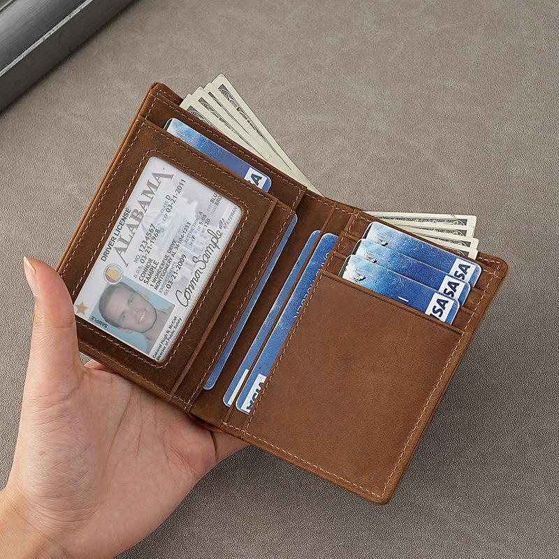 Billetera de Cuero para Hombre Cuero Crazy Horse Billeteras de Cuero Regalo para Hombre