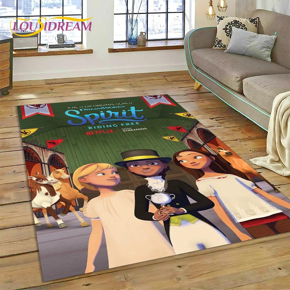 Spirit Riding Free Cartoon Horses Rug Carpet for Living Room Bedroom Home Decor,Non-slip Decoration for Sofa Doormat Girl Gift