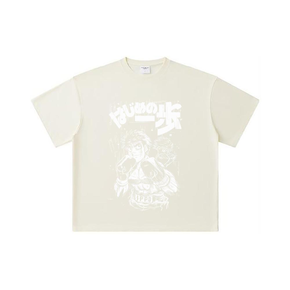 260 GSM Double Yarn 32 Count 100% Cotton Hajime No Ippo V4 Ippo Print Unisex Heavy Cotton T Shirt