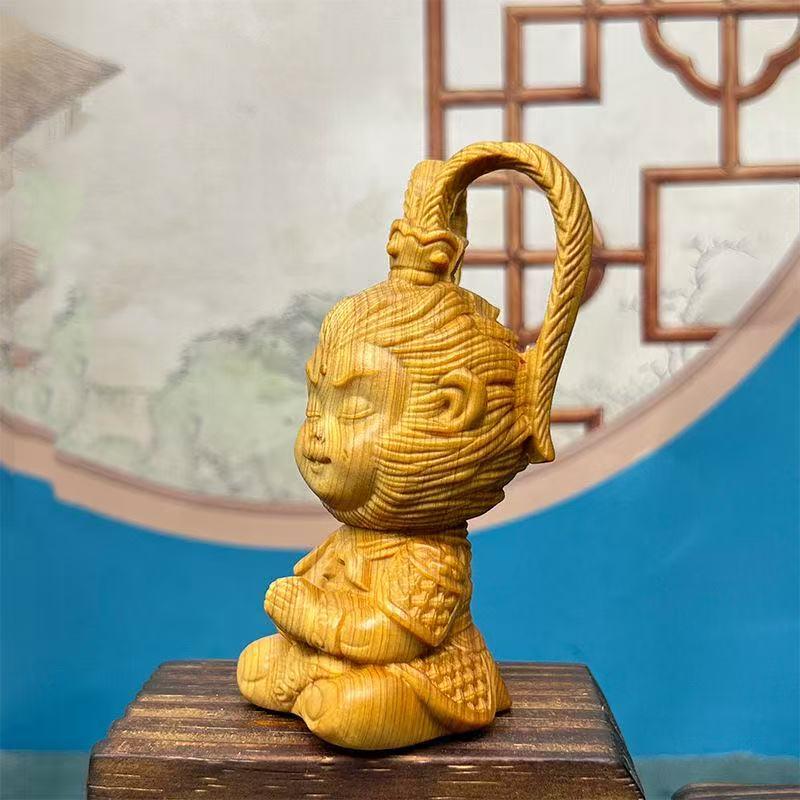 wood carving cartoon  Sun Wukong sculptures and figurines Hand carved solid wood Home Room Office Wealth Luck Feng Shui Decor
