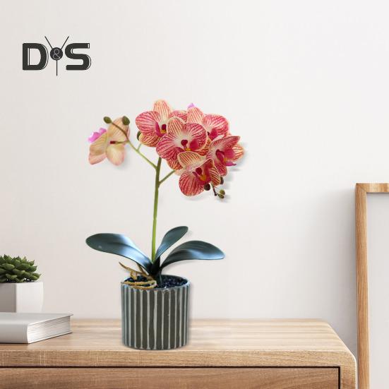 Artificial Potted Plant Faux Moth Orchid Bonsai Desktop Artificial Potted Phalaenopsis Flowers for Home Dining Table Office Desk Decoration