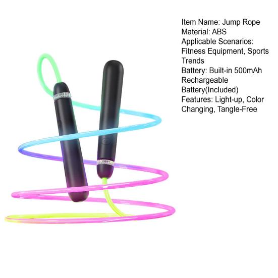 280 CM Upplyst hopprep USB Uppladdningsbart färgbyte LED-hopprep Trasselfritt Nybörjare Barn Vuxna Fitnessträning Hopprep