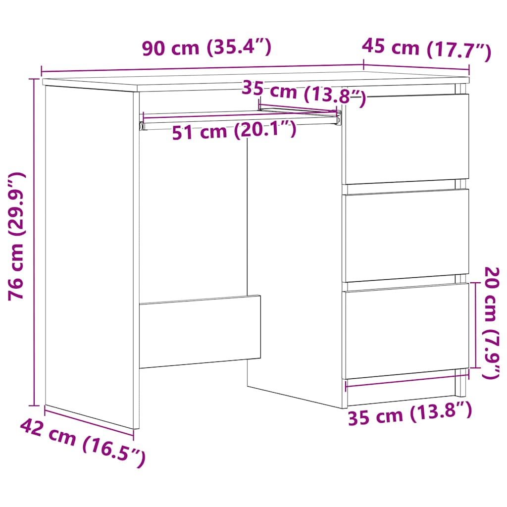 White Desk 90 X 45 X 76 Cm Particleboard