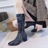 Sexy Jean Boots Women's Knee-High Boot Zipper 6CM High Heel Woman Stylish Jeans Boots Ladies Denim Boot Female Shoes Cowboy