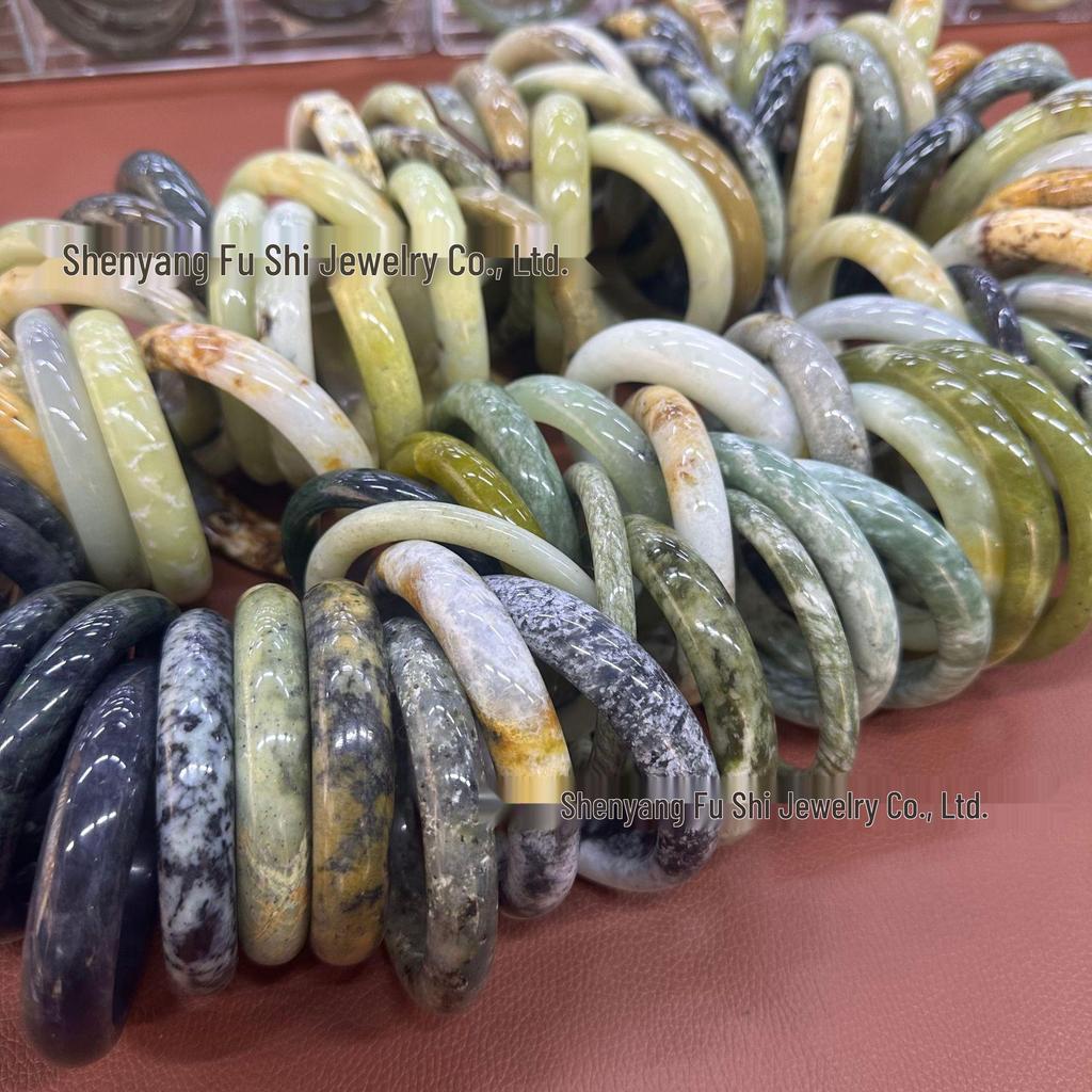 Xiuyu Jade Bangle with Earth Blue, Red, Lemon Yellow, Dark Blue, and Dark Green Veins