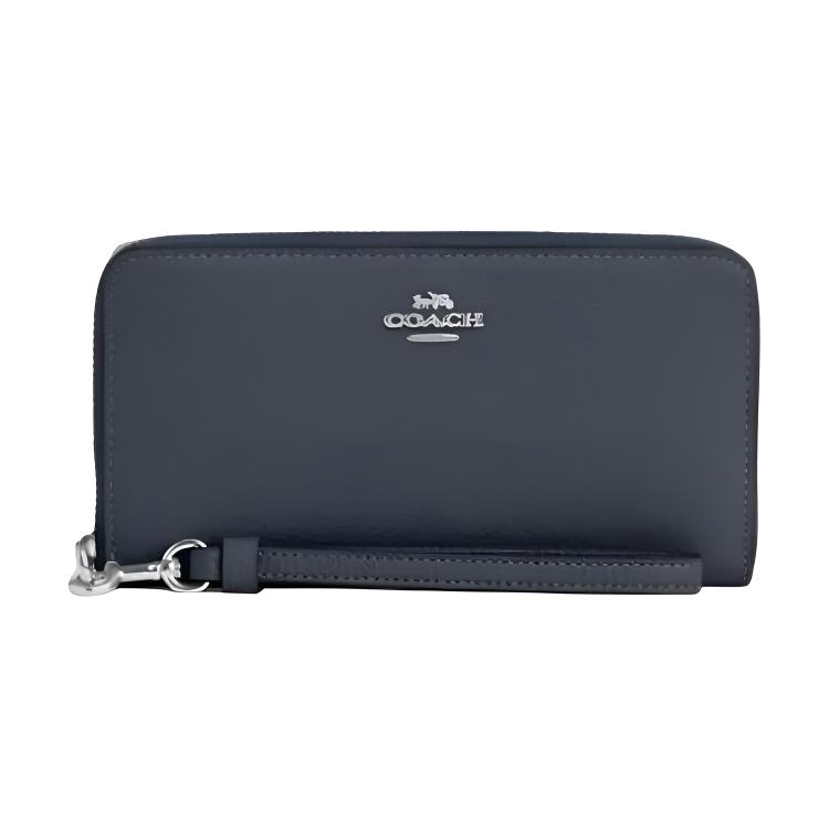 Coach Zip Around Wallet 19 Solid Logo Pebble Grain Leather Women wallet Denim-Blue C4451-SVDE Denim Blue