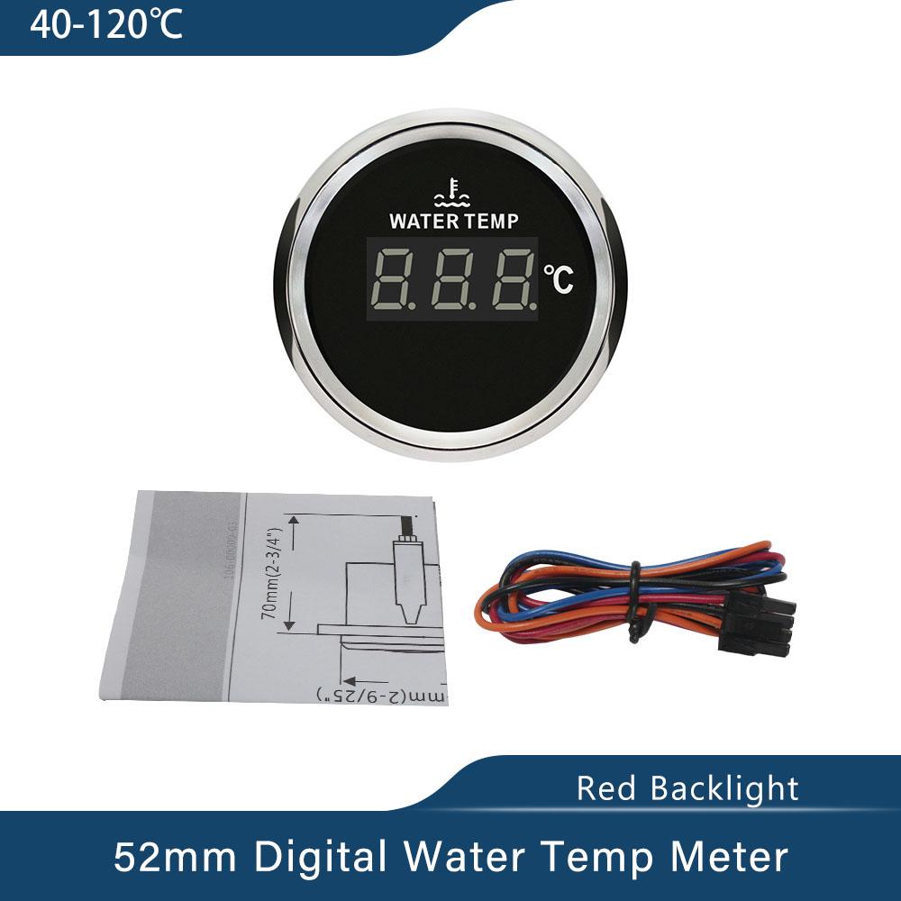 ELING Universal Waterproof 52mm Digital Water Temperatur Gauge Meter 40-120 Degree with Red Backlight for Car Yacht 12V 24V