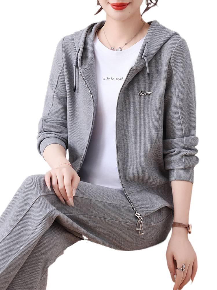Woodpecker Women's Straight-Leg Pants & Sweatshirt Jacket Set - 2025 Spring/Autumn Casual Sportswear