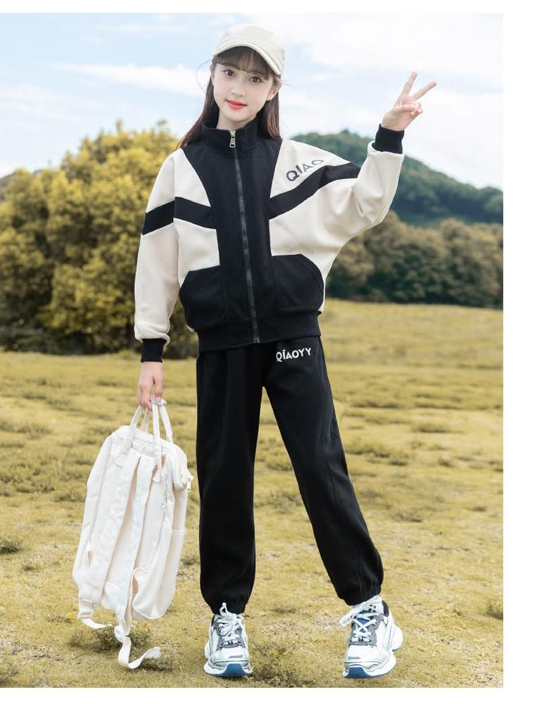 Angelcity Long Sleeve Tracksuit Set Simple Korean Style Hoodie for Perfect for Spring and Casual Hip Hop Dance Outfit Girls' (2-Piece Set) - Girls,