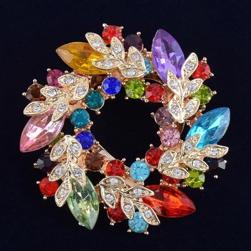 Women Summer Elegant Fashion Rhinestone Crystal Flower Wedding Bridal Bouquet Brooch Pins Brooches Accessories Creative Gifts