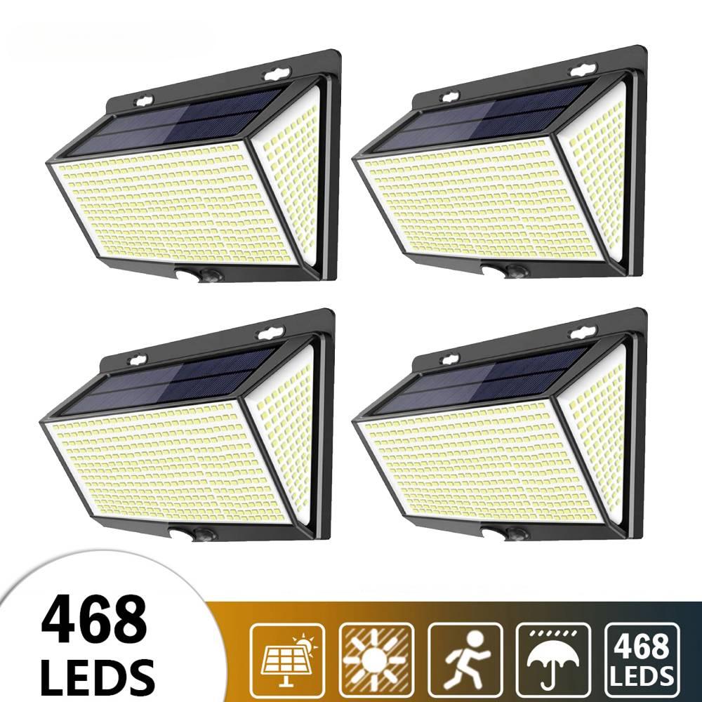 

4 шт. 468 светодиодных солнечных ламп, садовых уличных светильников, декоративных уличных светильников с датчиком движения, настенных светильников IP65 с автоматической регулировкой яркости 468LED-Overall-1PCS