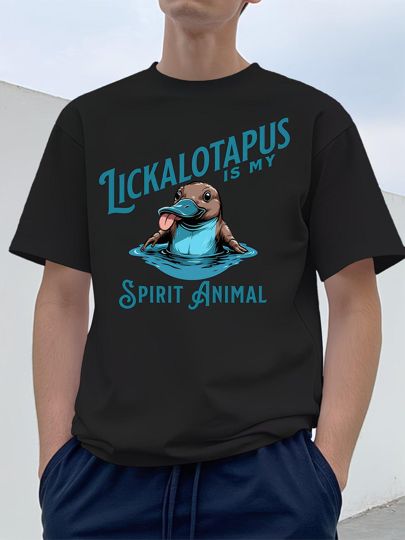 Men s Streetwear T-shirt | Platypus Print | Letter Graphic 2XL
