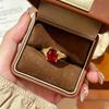 Women's Korean-Style Geometric Red Gemstone Ring – Creative, Versatile, Open, Adjustable, Light Luxury Fashion Jewelry Design