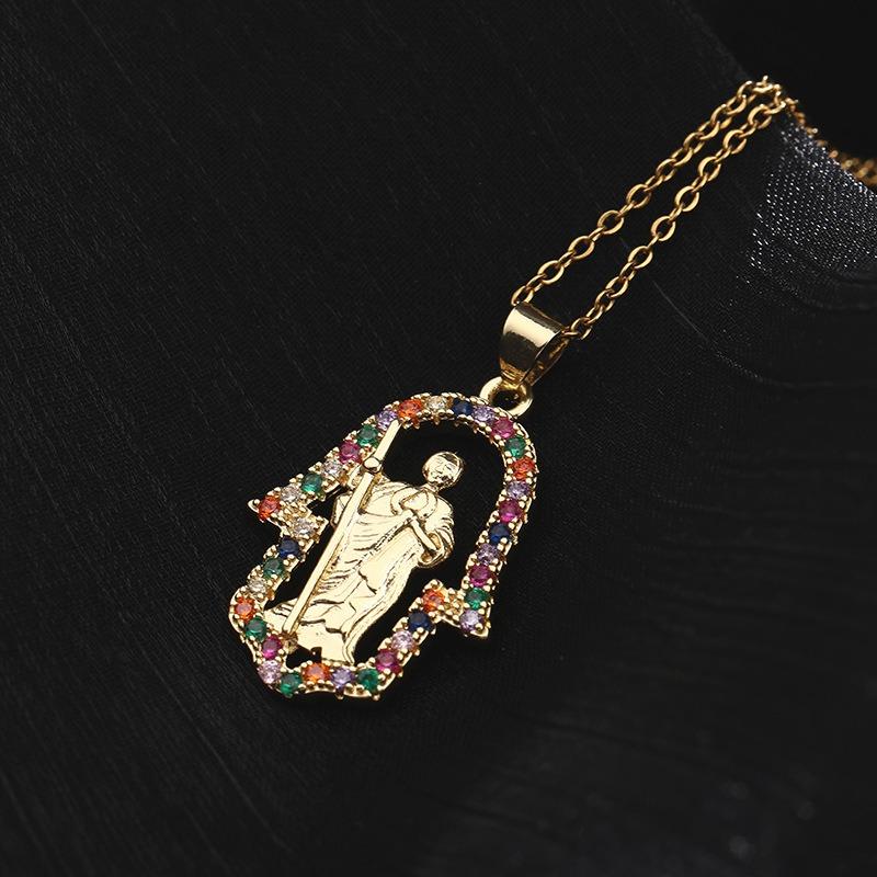 European and American Fashion Micro inlaid Color Zircon Pendant Women's Jewelry Virgin Mary Necklace