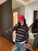 2025 Autumn/Winter Korean Color Block Stripe Polo Neck Knit Sweater - Casual, Versatile, and Loose Fit