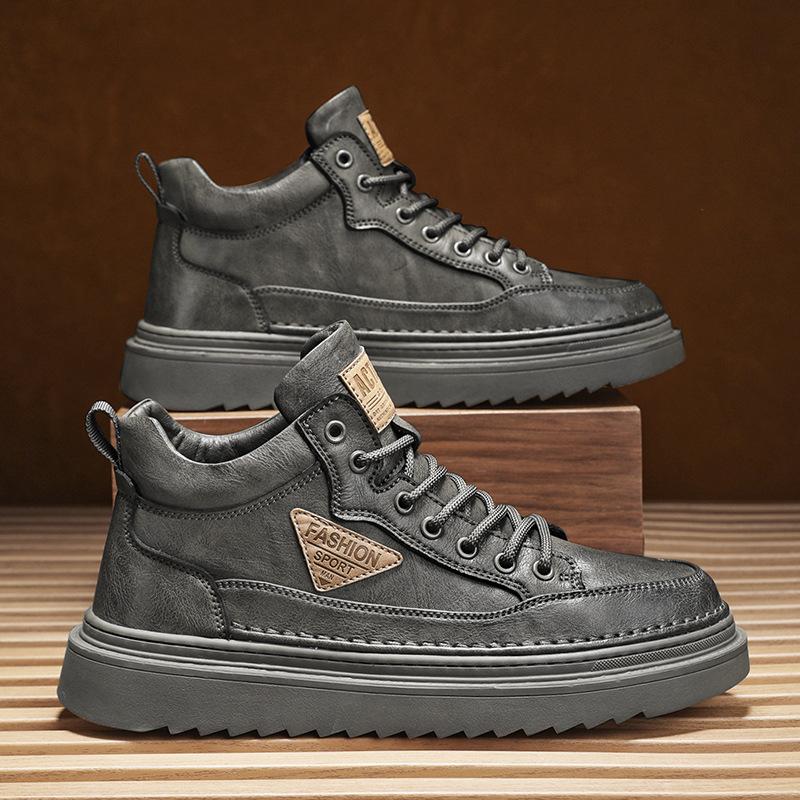 

British style men s shoes autumn outdoor tooling casual leather shoes retro low-top little Martin boots autumn men s shoes 44 серый