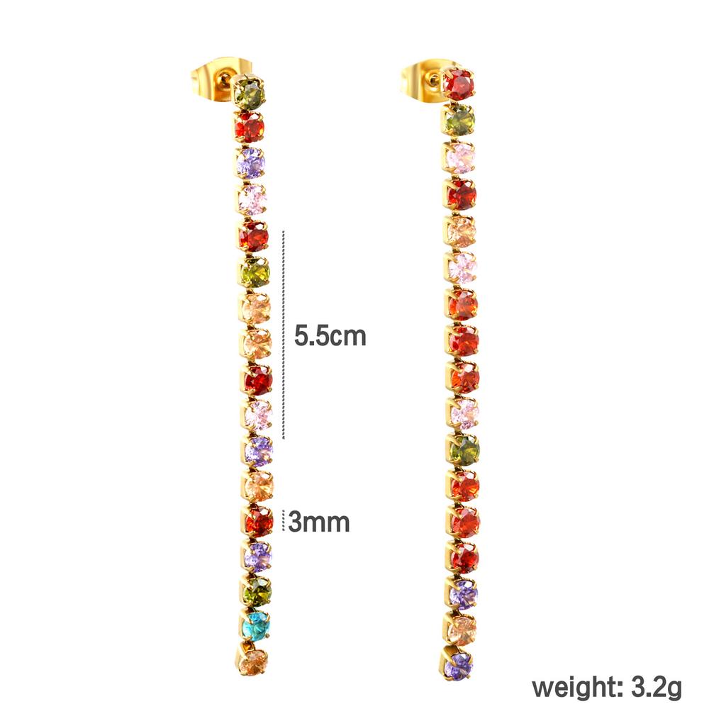 Fashionable And Luxurious Round Colorful Zircon Fringe Earrings With Exquisite Chain Accessories Versatile Ear Jewelry