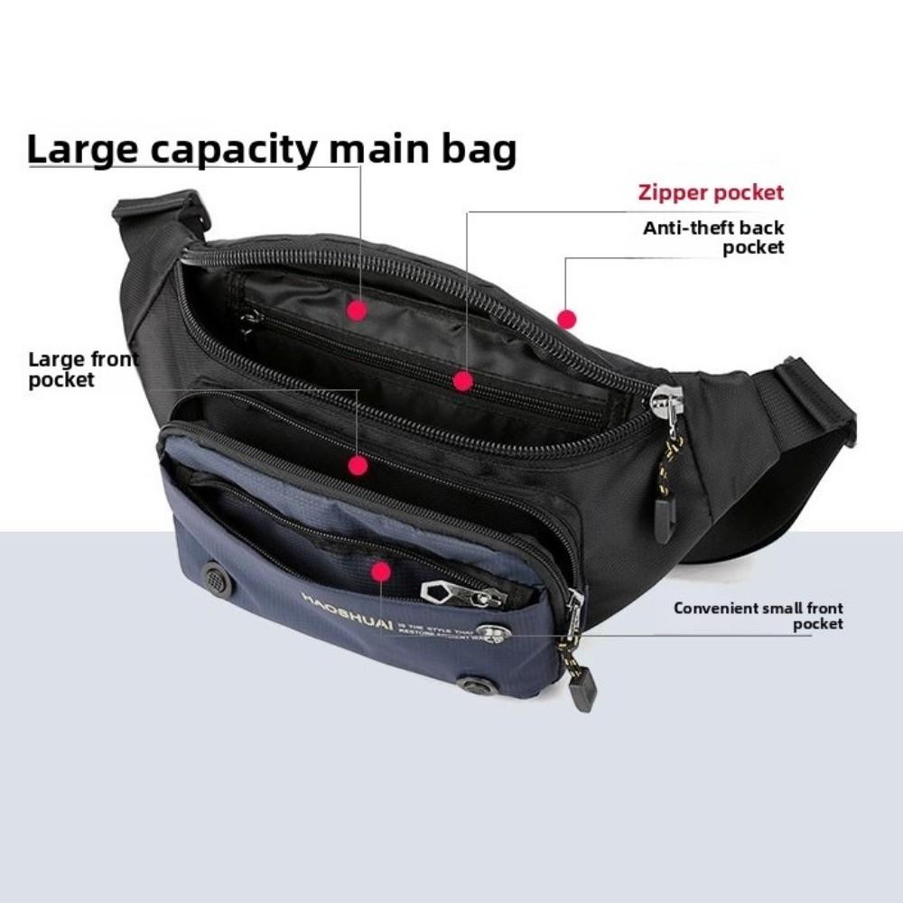 Multi-pocket Sports Fanny Pack Nylon Chest Bag Casual Men Waist Bag  Cycling