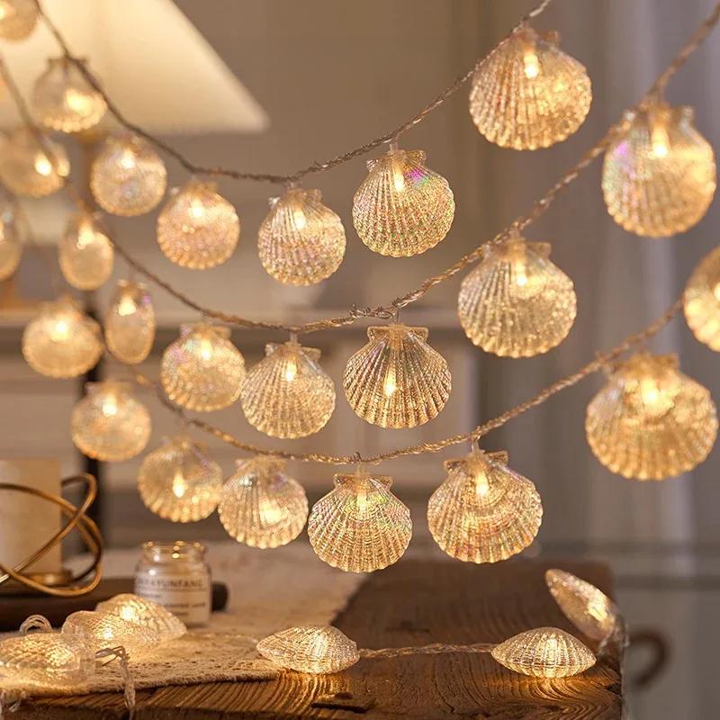 1PC LED Sea Shell Lamp String Starfish Lighting Strings Atmosphere Light Suitable for Festival Room Wedding Party Decoration Lamps Battery-Powered