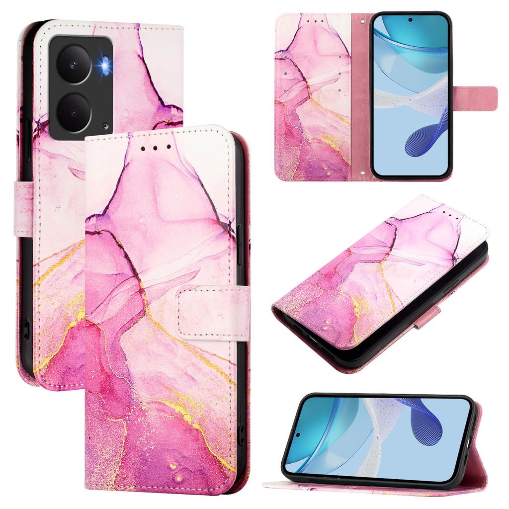 For Realme P3 5G Case with Strap Marble Pattern Leather Phone Cover Card Holder