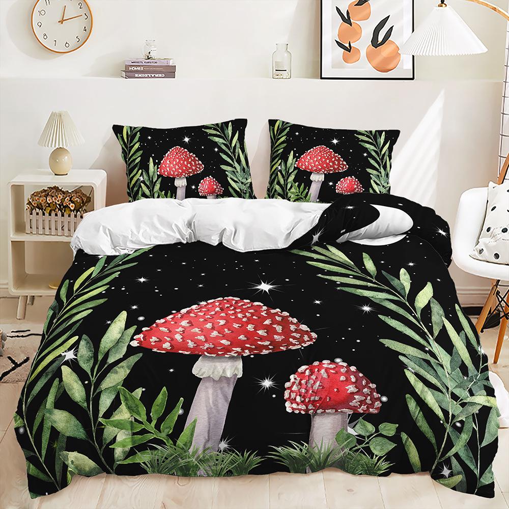 3D Pilz Bettwäsche Set mit rustikalem Stil Daunen Bettbezug Kissenbezug 2/3-teilig Einzelbett Doppelbett Luxus Heimtextil Geschenk
