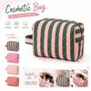 Zip Top Cosmetic Bag Striped Makeup Organizer Reusable Storage Bag  Daily Use