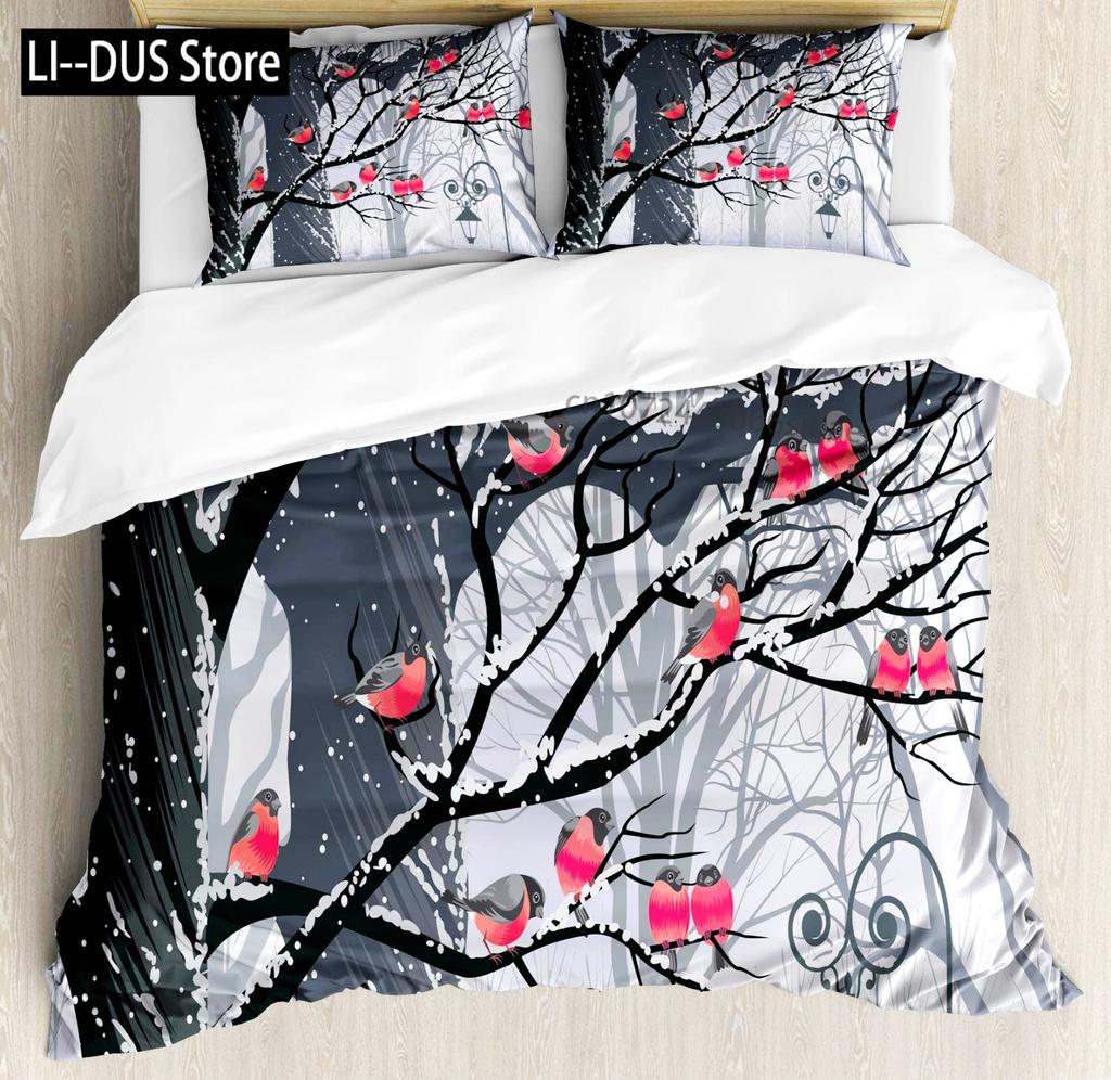 Snow Christmas Duvet Cover Set Decorative 3 Piece Bedding Set With 2 Pillow Shams Single King Queen Twin Size Bed Collection