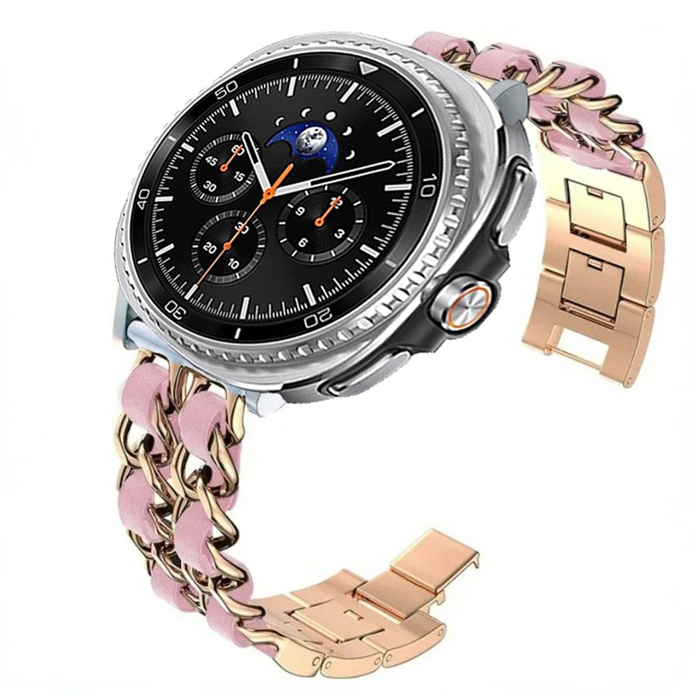 Metall+Leder Armband für Samsung Galaxy Watch 8 Classic 46mm/Ultra 47mm Mode-Armband für Galaxy Watch 8 44mm 40mm Sportband