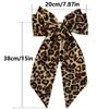 Vintage Leopard Print Bowknot Hairpin Long Ribbon Back Head Spring Clip Ponytail Headwear for Women Elegant Versatile Hairpin