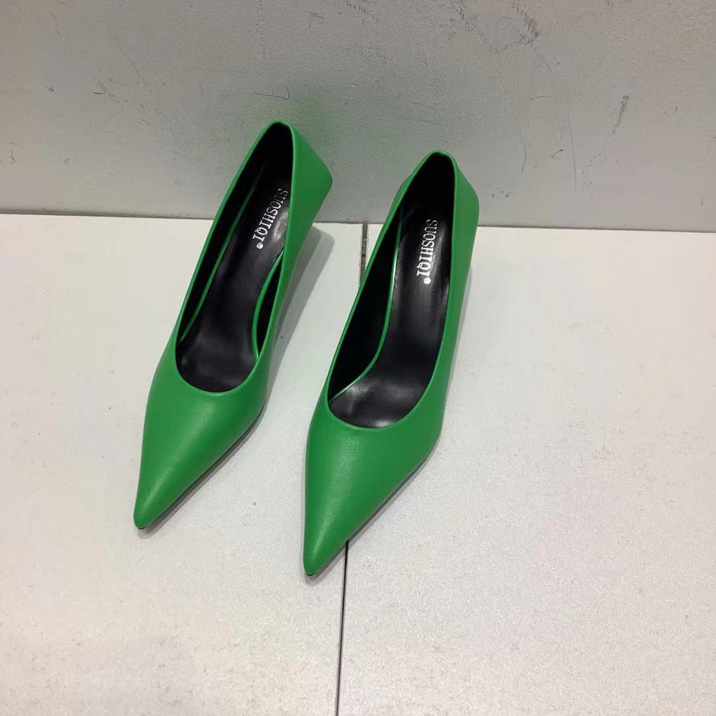 Fashion Pointed Toe Women Pumps 2024 New Arrivals Black/White/Khaki/Green/Pink Shallow Slip On Thin High Heels Pumps Office Shoes Woman