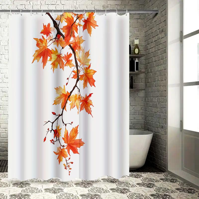 Autumn Maple Leaves Shower Curtain Bathroom Decor Waterproof Fabric With Leaf Branch Design Enclosure Hanging Curtain For Tub