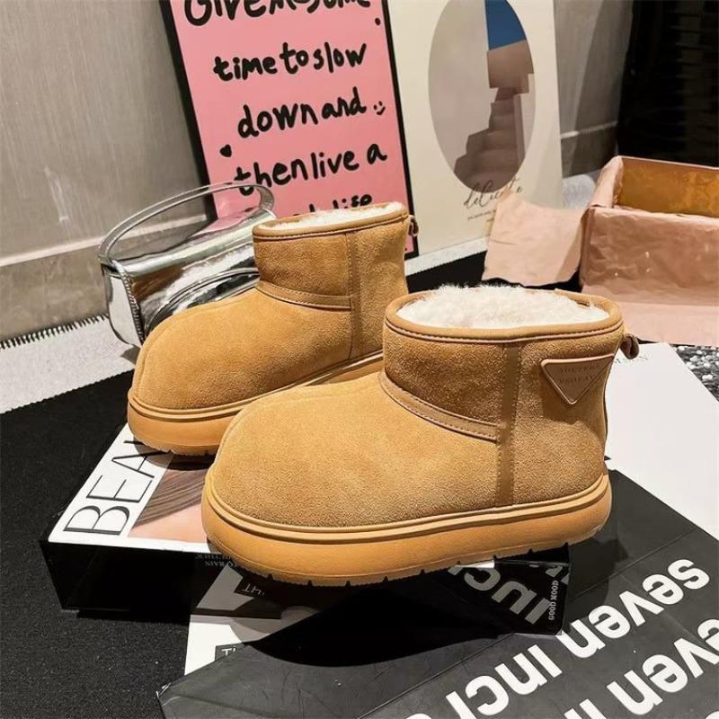

New versatile thick-soled velvet big head medium tube snow boots women s winter thickened warm short boots non-slip cotton shoes 40