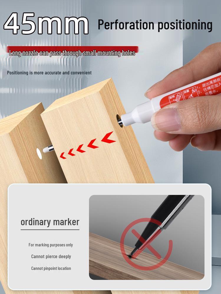 Extra-Long Tip White Oil-Based Marker: Durable, Non-Fading, Deep-Hole Pen for Construction.