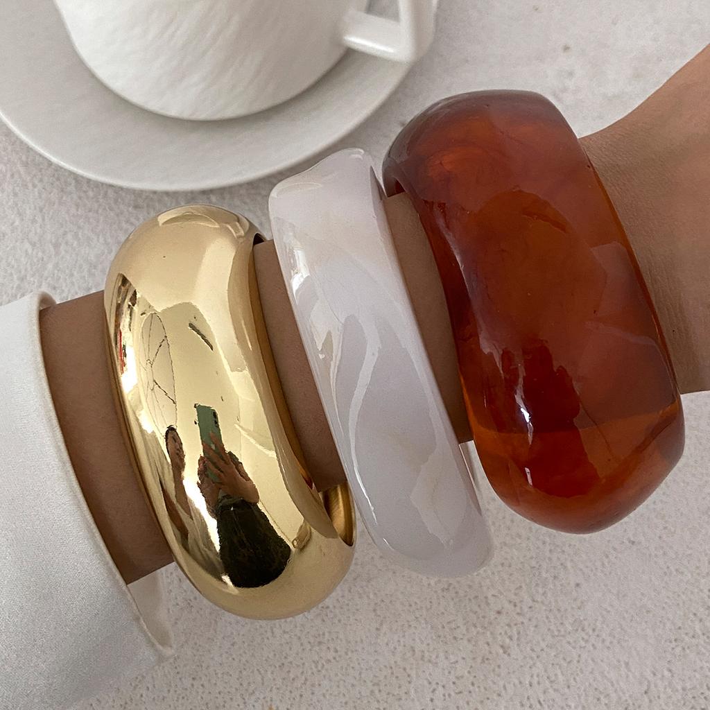Salircon Vintage Irregular Acrylic Resin Smudging Bangles for Women Kpop Geometric Chunky Wide Bracelets Couple Jewelry Pulseras